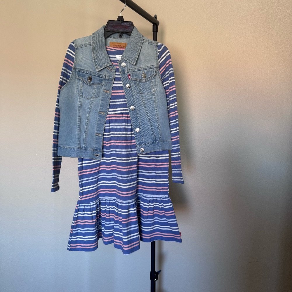 Levi's Kids striped dress with denim vest